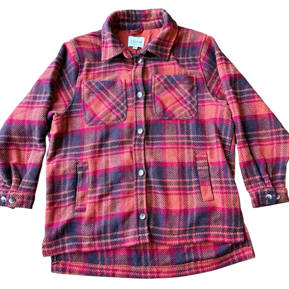 Stoosh Plaid Flannel Shacket Jacket Shirt Coat Oversized Cozy Fall X Large - Picture 2 of 9